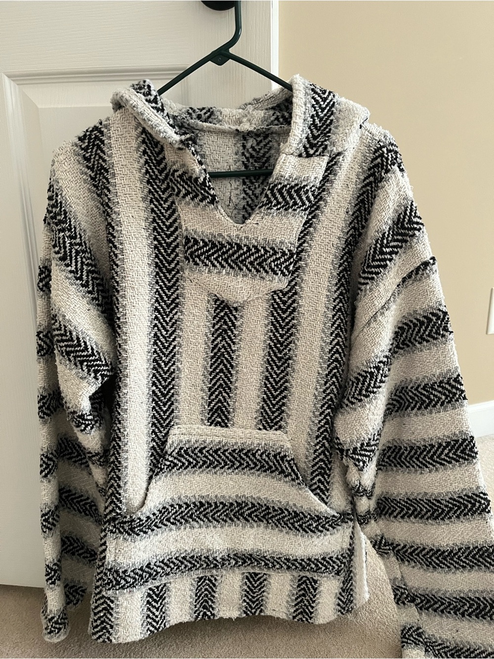 Cozy Black and White Striped Hoodie Sweater